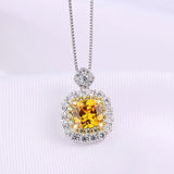 925 Silver Wedding Necklace Pink Yellow Crystal Pendant Chain