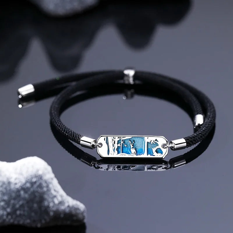 925 Silver Whale Deer Couple Bracelets Enamel Rope Gift