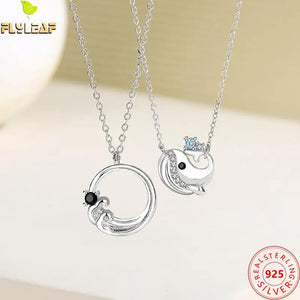 925 Silver Whale Couple Necklace Platinum Plating