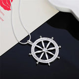 925 Sterling Silver Wheel Pendant Necklace with Cubic Zirconia for Ladies