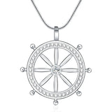 925 Sterling Silver Wheel Pendant Necklace with Cubic Zirconia for Ladies