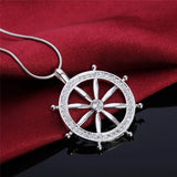 925 Sterling Silver Wheel Pendant Necklace with Cubic Zirconia for Ladies