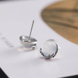925 Silver Agate Stud Earrings Plum Blossom Vintage Jewelry Women