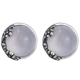 925 Silver Agate Stud Earrings Plum Blossom Vintage Jewelry Women