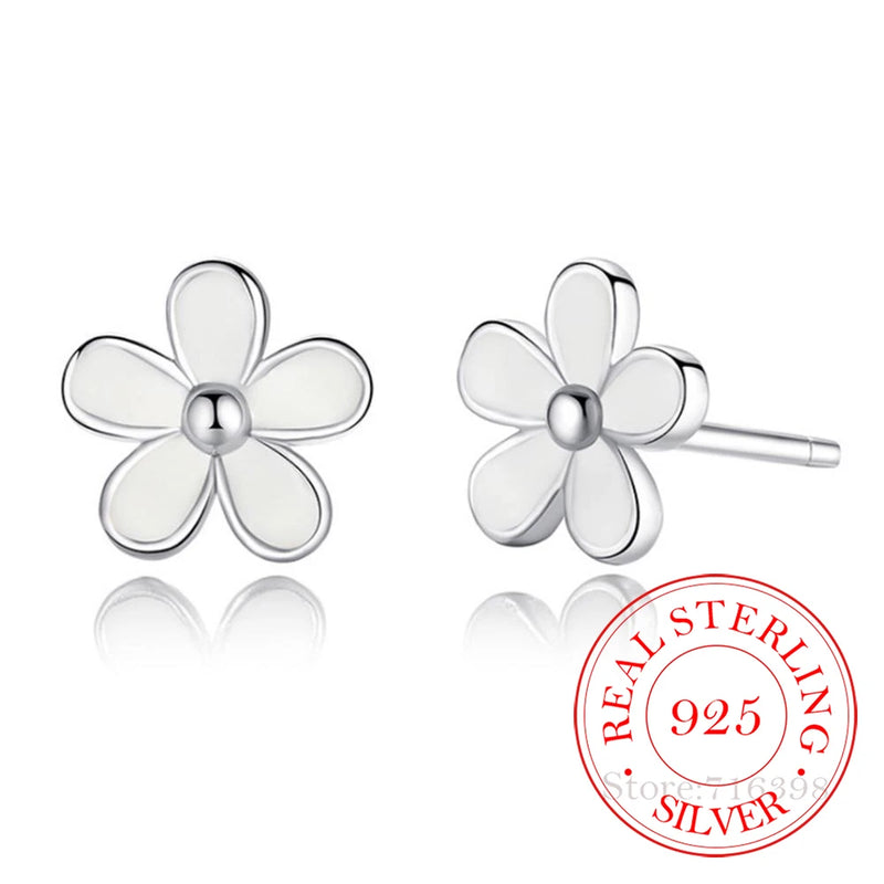 925 Silver Daisy Stud Earrings For Women Kids Wedding Gift
