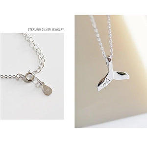 925 Silver Plated Mermaid Tail Pendant Necklace Engraved Lucky Word