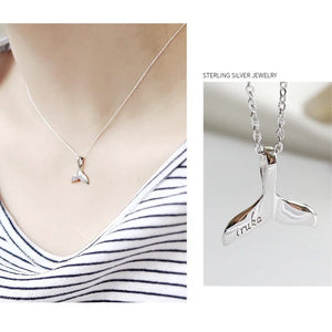 925 Silver Plated Mermaid Tail Pendant Necklace Engraved Lucky Word