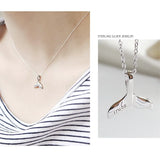 925 Silver Plated Mermaid Tail Pendant Necklace Engraved Lucky Word