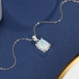 925 Silver Opal Rectangle Pendant Necklace for Women