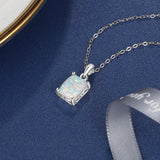 925 Silver Opal Rectangle Pendant Necklace for Women