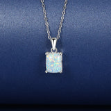 925 Silver Opal Rectangle Pendant Necklace for Women