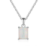 925 Silver Opal Rectangle Pendant Necklace for Women