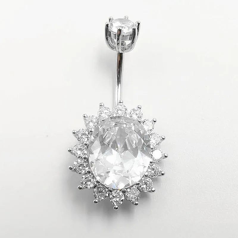 925 Silver Purple Zircon Sunflower Belly Button Ring