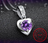 925 Silver Heart Pendant White/Purple Zirconia Necklace