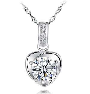 925 Silver Heart Pendant White/Purple Zirconia Necklace