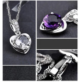 925 Silver Heart Pendant White/Purple Zirconia Necklace