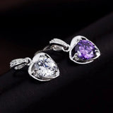 925 Silver Heart Pendant White/Purple Zirconia Necklace