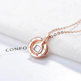 925 Silver White&Rose Round LOVE Pendant Necklace for Women