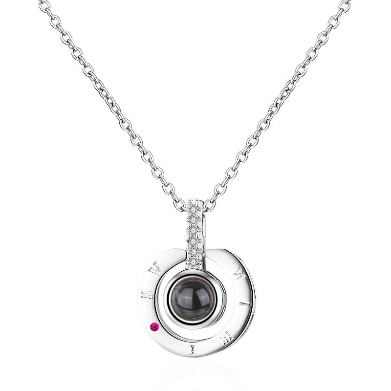 925 Silver White&Rose Round LOVE Pendant Necklace for Women