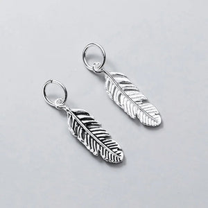 925 Sterling Silver Feather Circle Charms Necklace Pendant DIY Jewelry