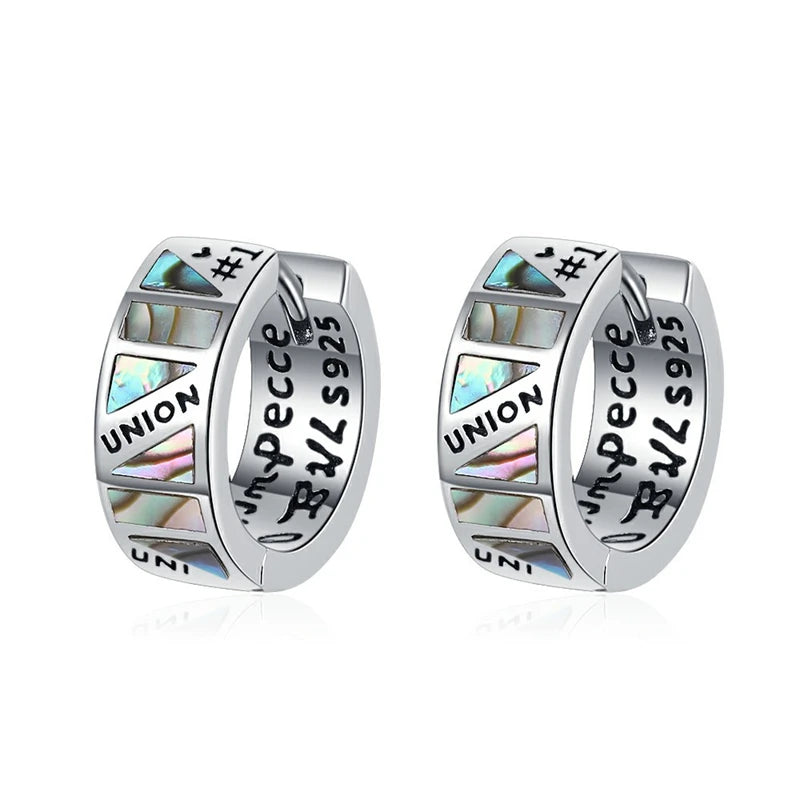 925 Silver Abalone Shell Hoop Earrings Vintage Graffiti Party Jewelry