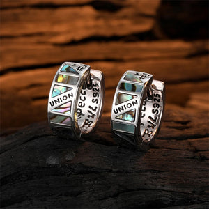 925 Silver Abalone Shell Hoop Earrings Vintage Graffiti Party Jewelry