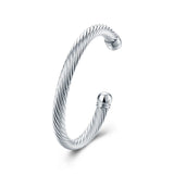 925 Silver Wide Hemp Rope Cuff Bangle Bracelet Women Engagement Jewelry