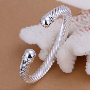 925 Sterling Silver Wide Hemp Rope Cuff Bangle Bracelet For Women