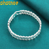 925 Silver Wide Wristband Bracelet Women Man Party Gift Jewelry
