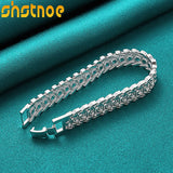 925 Silver Wide Wristband Bracelet Women Man Party Gift Jewelry