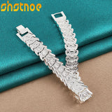 925 Silver Wide Wristband Bracelet Women Man Party Gift Jewelry
