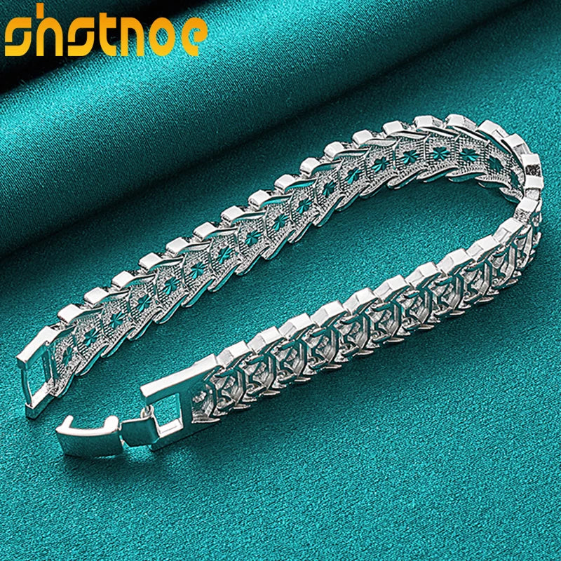 925 Silver Wide Wristband Bracelet Women Man Party Gift Jewelry
