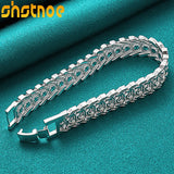 925 Silver Wide Wristband Bracelet Women Man Party Gift Jewelry