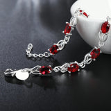 925 Sterling Silver Red Crystal Chain Bracelet for Women Wedding Party