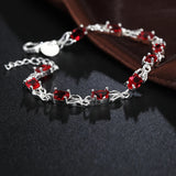 925 Sterling Silver Red Crystal Chain Bracelet for Women Wedding Party