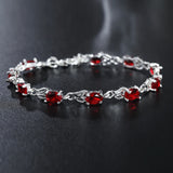 925 Sterling Silver Red Crystal Chain Bracelet for Women Wedding Party