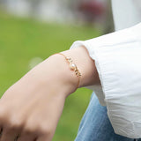 925 Silver Willow Leaves Chain Bracelet with Round Pearl Plated Bangle