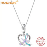 925 Silver Wings Ribbon Heart Pendant Necklace Mum Wife Girlfriend Gift