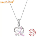 925 Silver Wings Ribbon Heart Pendant Necklace Mum Wife Girlfriend Gift