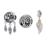 925 Silver Angel Wings Life Tree Dream Catcher Pendant Beads