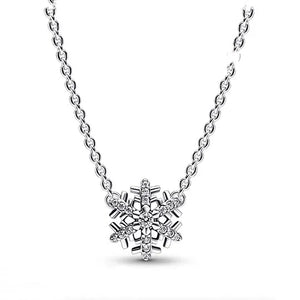 925 Sterling Silver Snowflake Zircon Necklace Wedding Jewelry