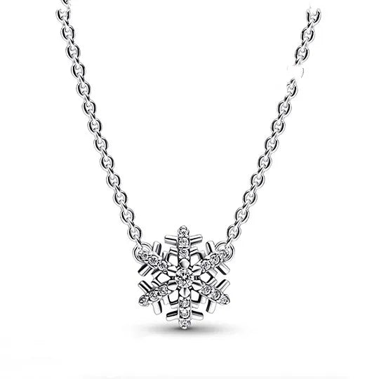 925 Silver Snowflake Zircon Pan Necklace Wedding Jewelry