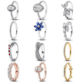 925 Silver Winter Zircon Heart Snowflake Ring Women's Jewelry