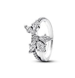 925 Silver Winter Zircon Heart Snowflake Ring Women's Jewelry