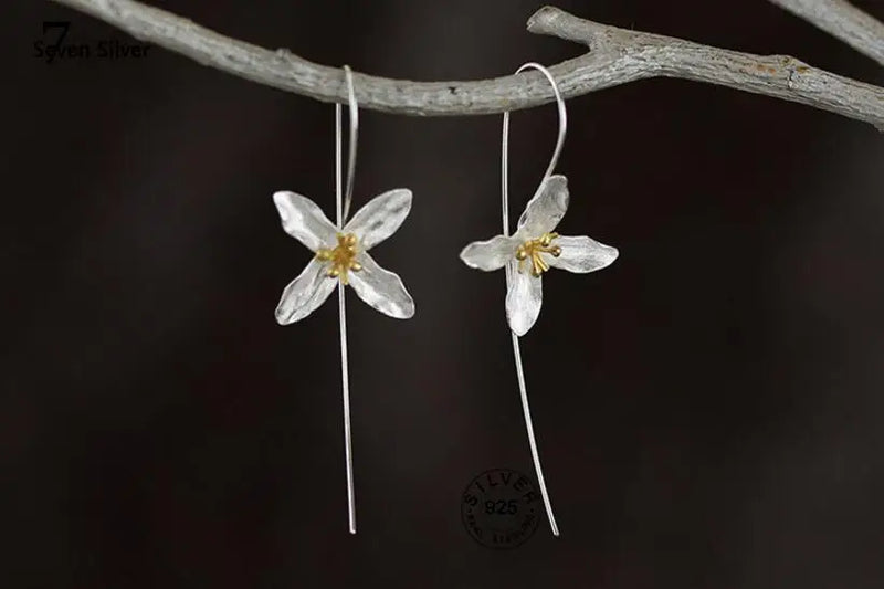 925 Silver Lilac Flower Earrings Wire Drawing Women