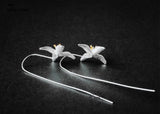 925 Silver Lilac Flower Earrings Wire Drawing Women