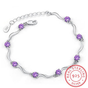 925 Silver Woman Bracelet Purple Crystal Wedding Party Jewelry