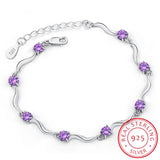 925 Silver Woman Bracelet Purple Crystal Wedding Party Jewelry