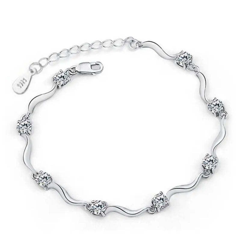 925 Silver Woman Bracelet Purple Crystal Wedding Party Jewelry