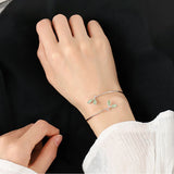 925 Silver Cat Eyes Opal Bangle Bracelet